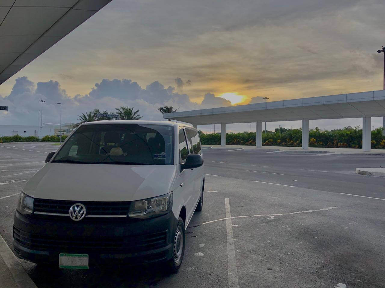 Private Transportation from Cancun Airport Private Transportation parked at Cancun Airport at sunset