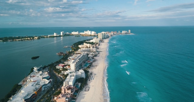 Cancun Hotel Zone aerial view