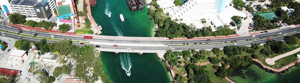 Aerial View of Cancun's Nichupte Lagoon bridge