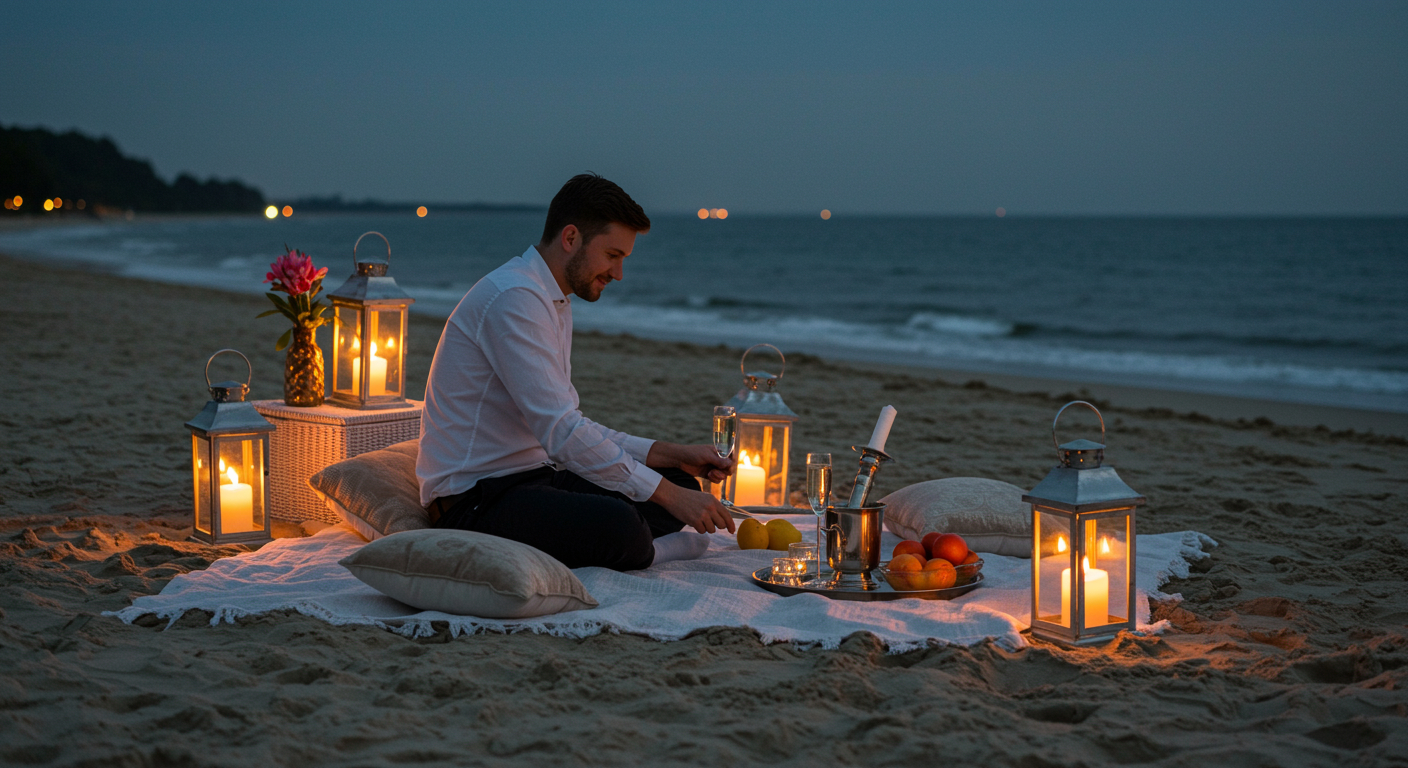 Luxury Beach Picnic at Nightfall