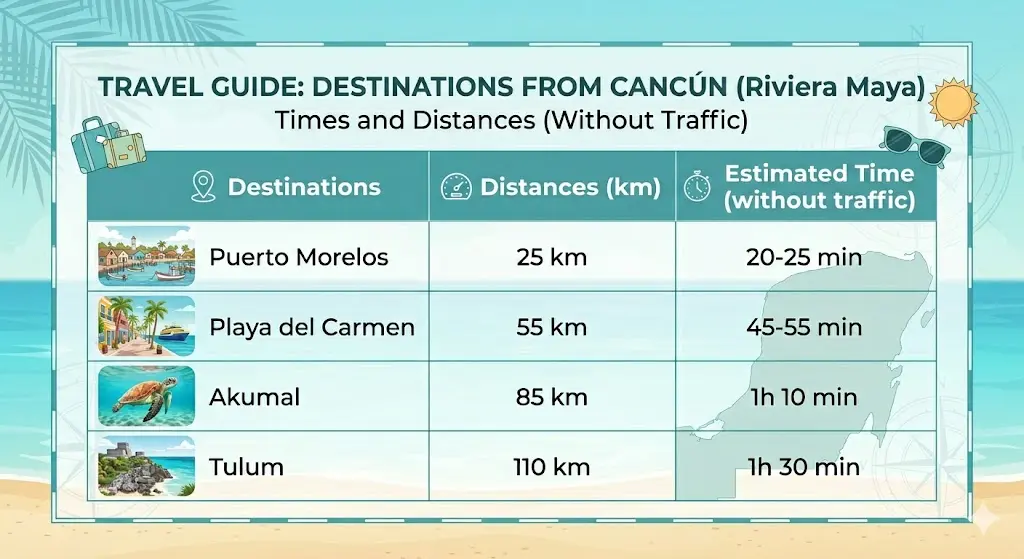 Cancun Airport to Riviera Maya. Visual information in table 2026